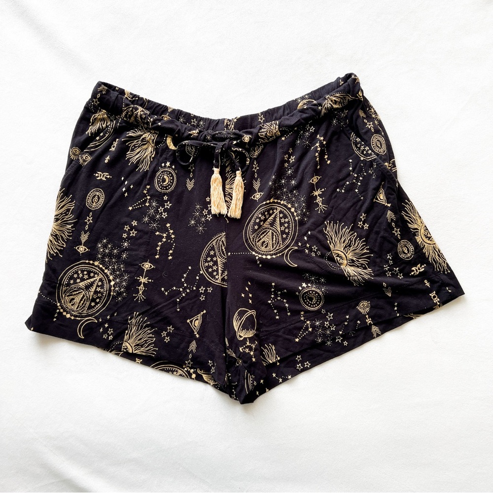 Soma Black and Gold Shorts with Celestial Print